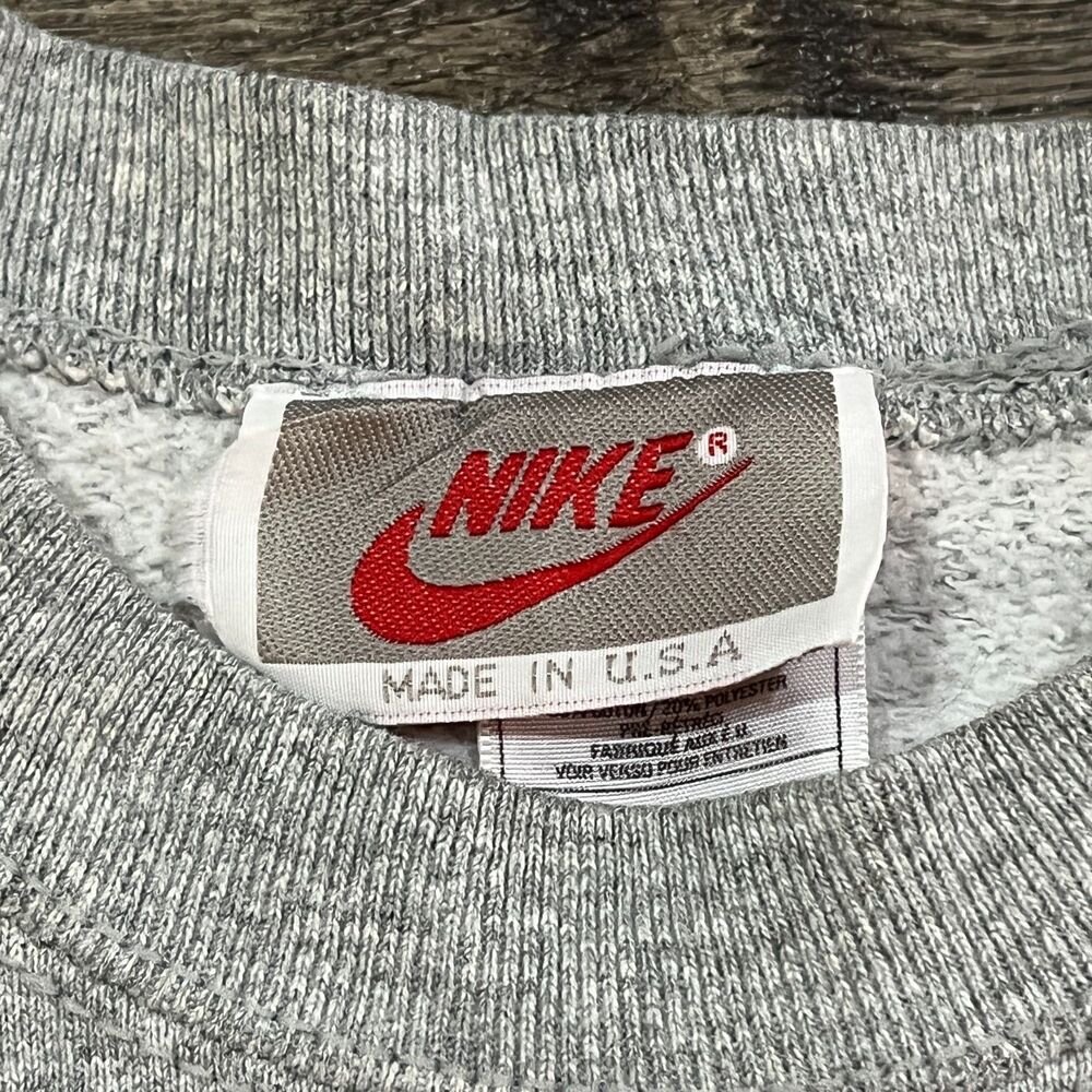 Vintage 80’s Nike Big Center Swoosh Grey Crewneck Sweatshirt Made in USA XXL 2XL - Picture 4 of 7